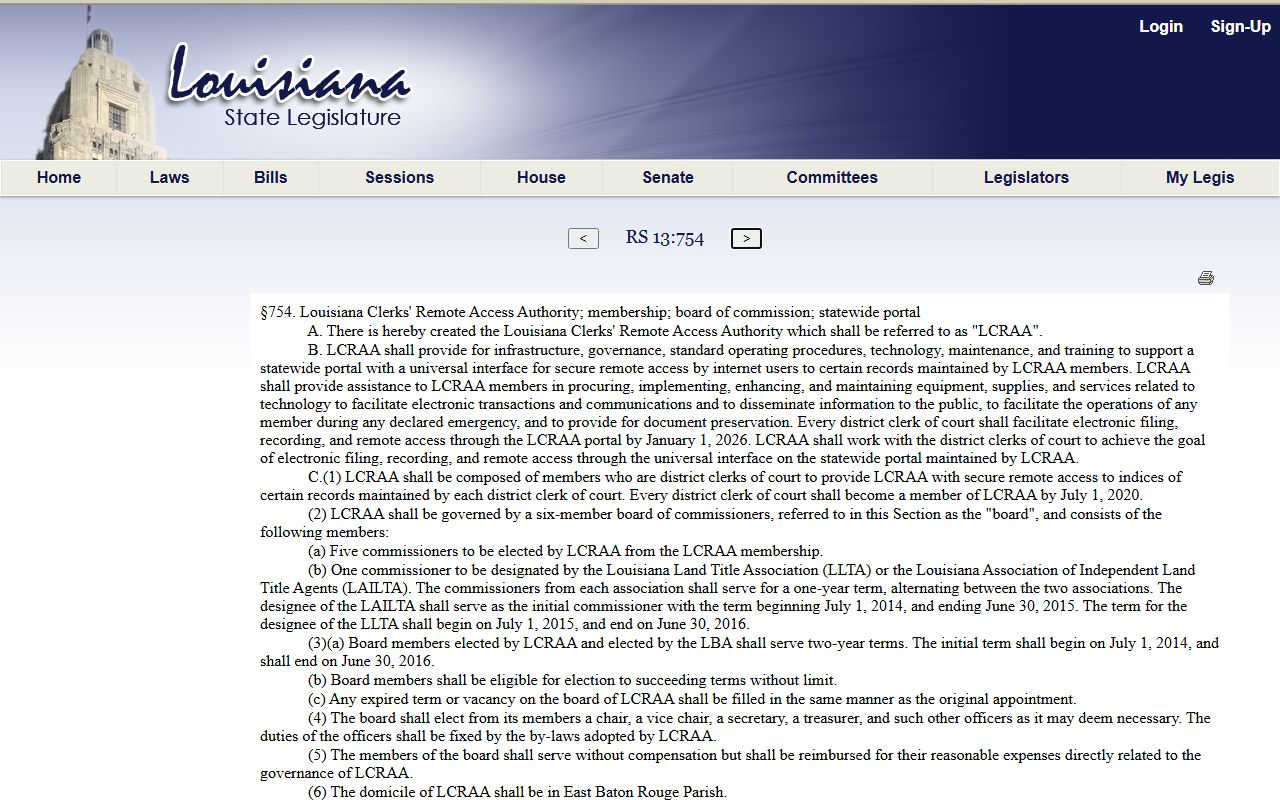 Cameron Parish Clerk of Court LCRAA remote access statute