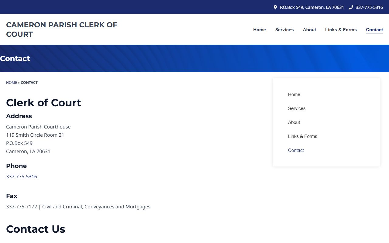 Cameron Parish Clerk of Court records contact page