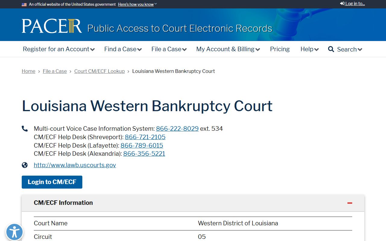 Cameron Parish court dockets federal bankruptcy CM ECF lookup