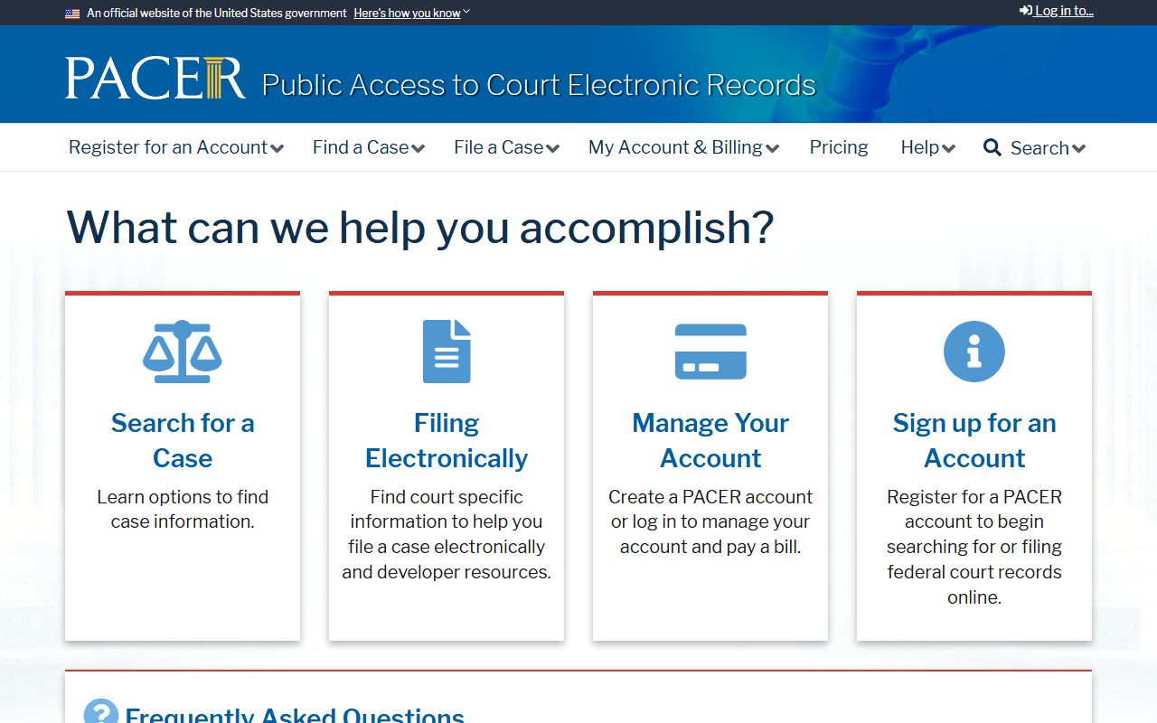 Cameron Parish court dockets PACER federal records portal