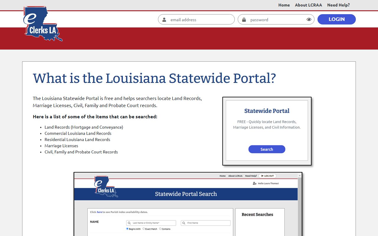 Cameron Parish court records eClerks statewide portal overview