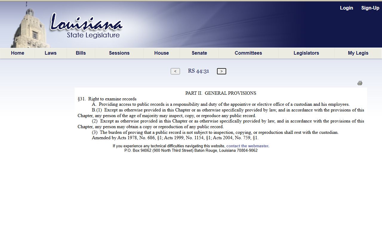 Cameron Parish court records Louisiana Public Records Law access statute