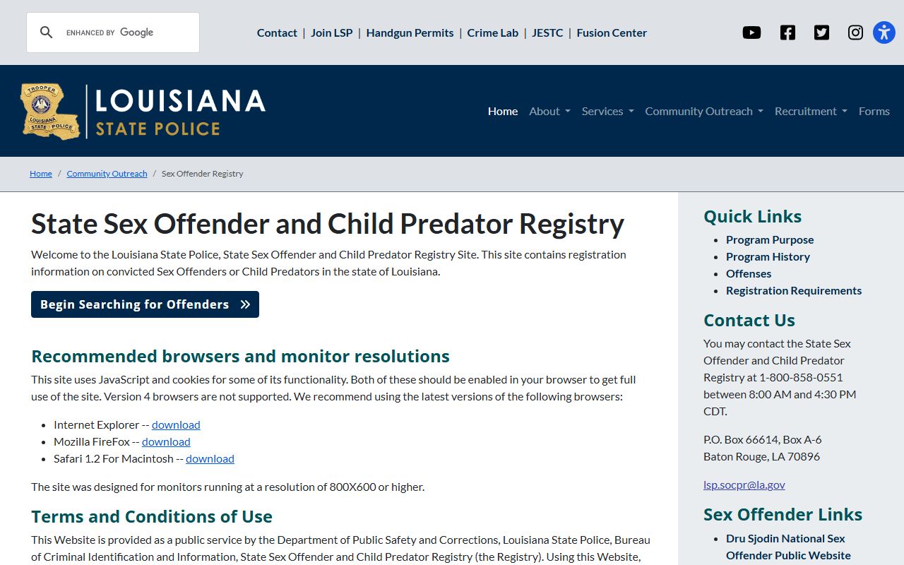 Cameron Parish criminal records Louisiana sex offender registry source