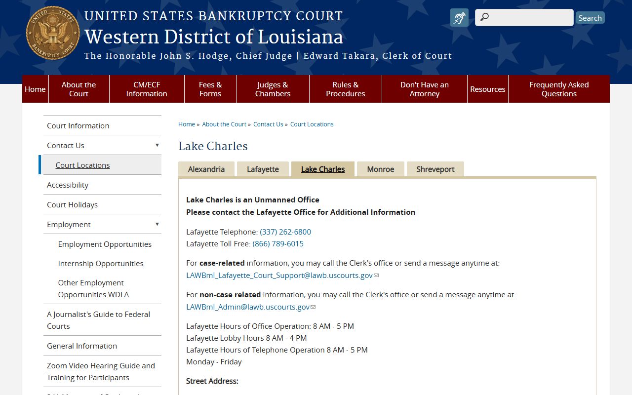 Cameron Parish District Court bankruptcy Lake Charles courtroom page