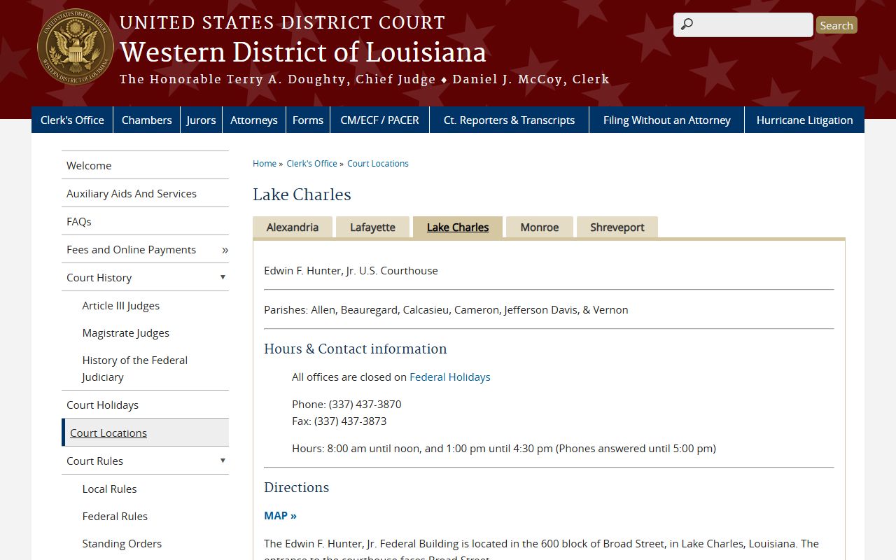 Cameron Parish District Court Western District Lake Charles Division page