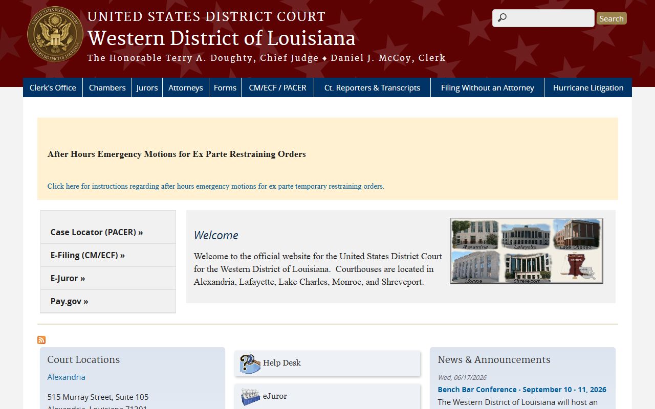 Cameron Parish District Court federal Western District of Louisiana homepage