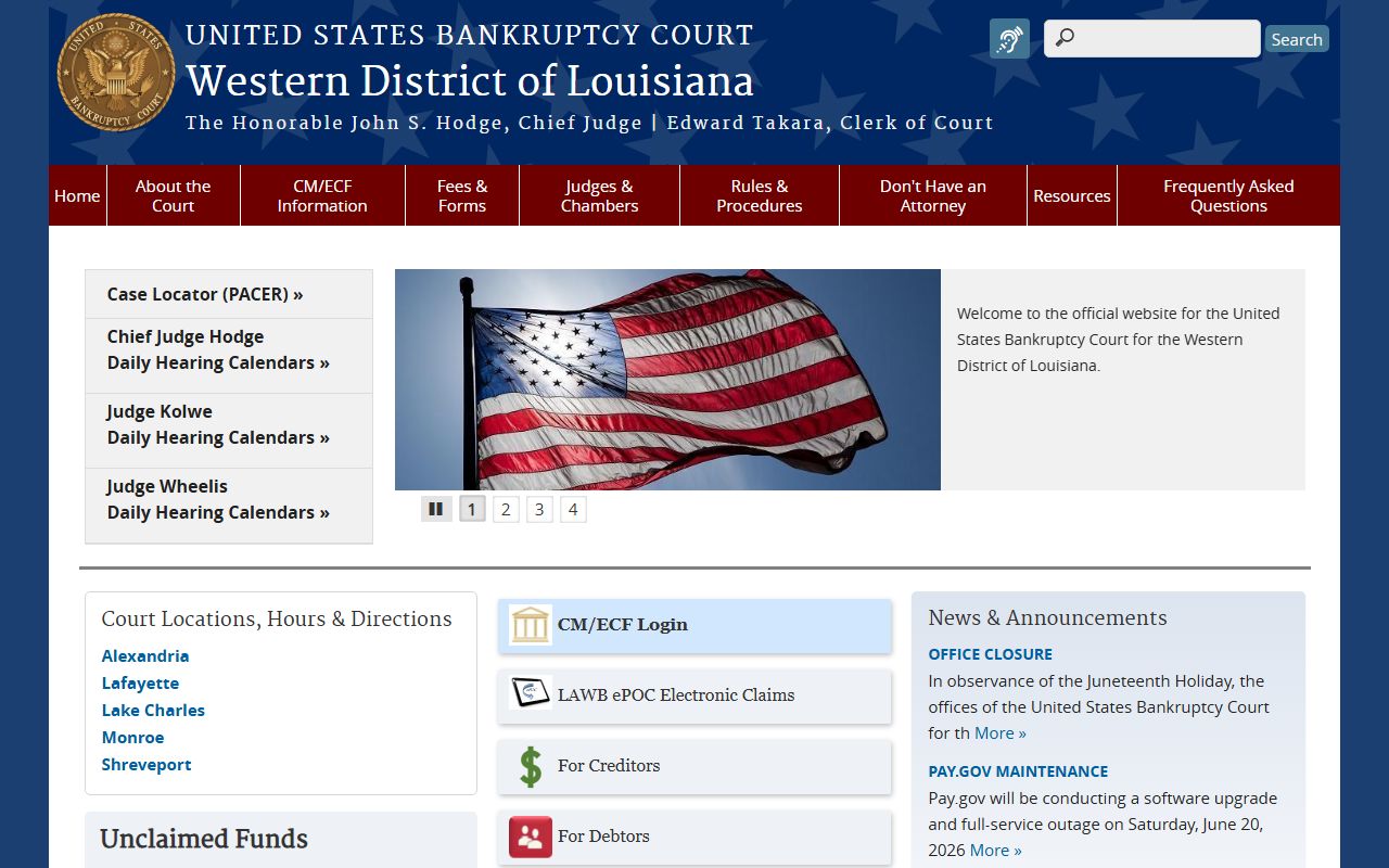 Cameron Parish District Court bankruptcy court Western District homepage