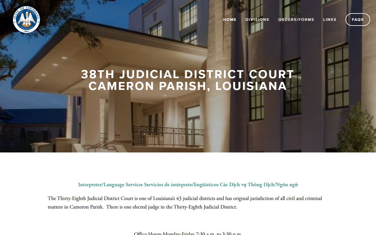Cameron Parish court records through the 38th Judicial District Court