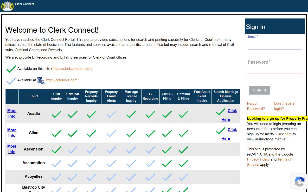 Cameron Parish court records e-filing through ClerkConnect