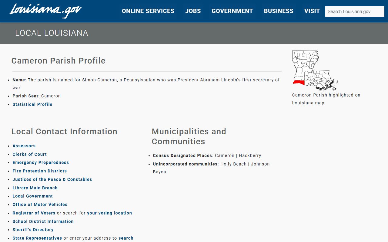 Cameron Parish court records local parish profile