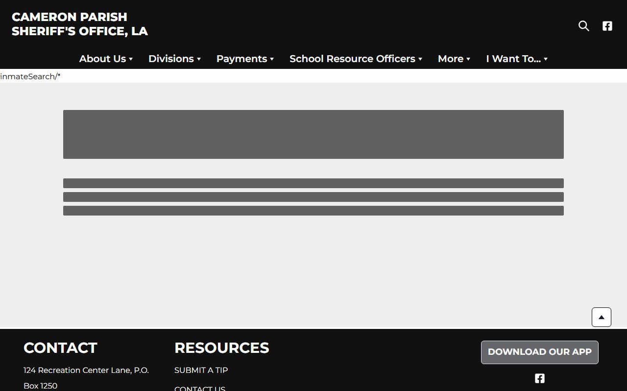 Cameron Parish inmate search page from the sheriff jail roster