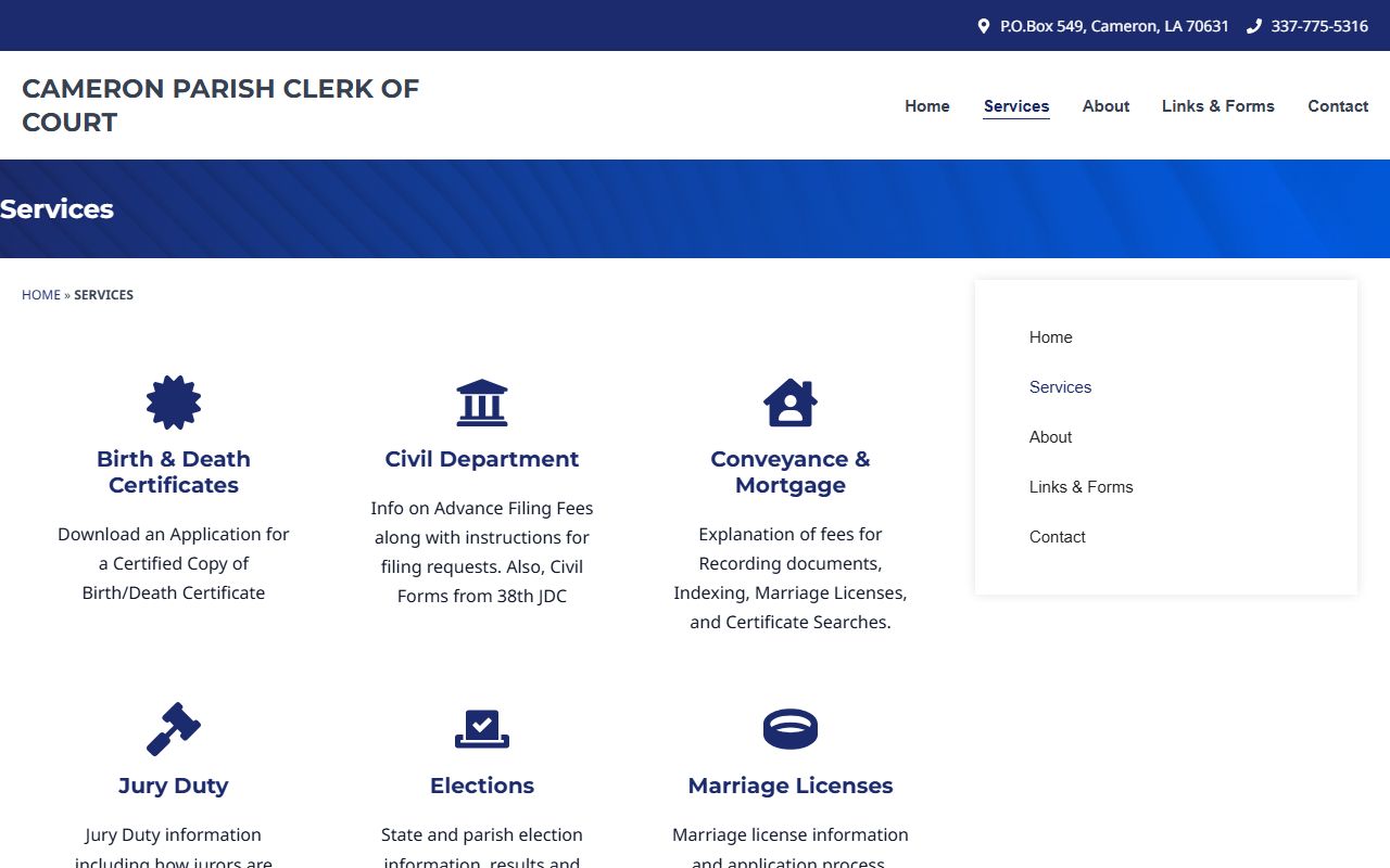 Cameron Parish probate records Clerk services and probate fee schedule