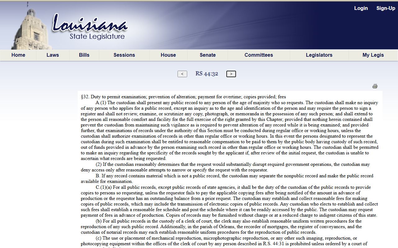 Cameron Parish probate records Louisiana public records custodian duties